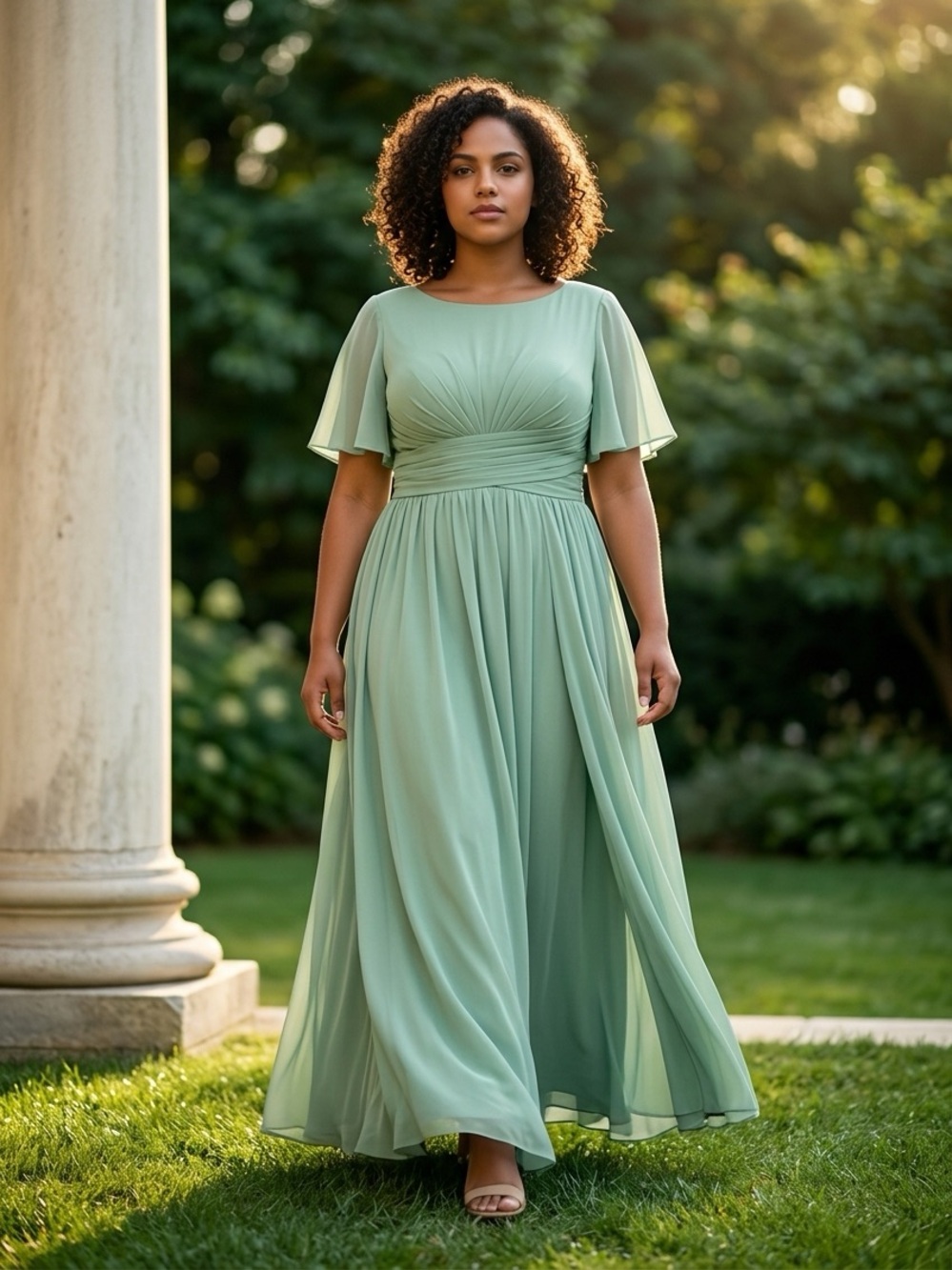 Elegant Sage Green Women's Chiffon Dress